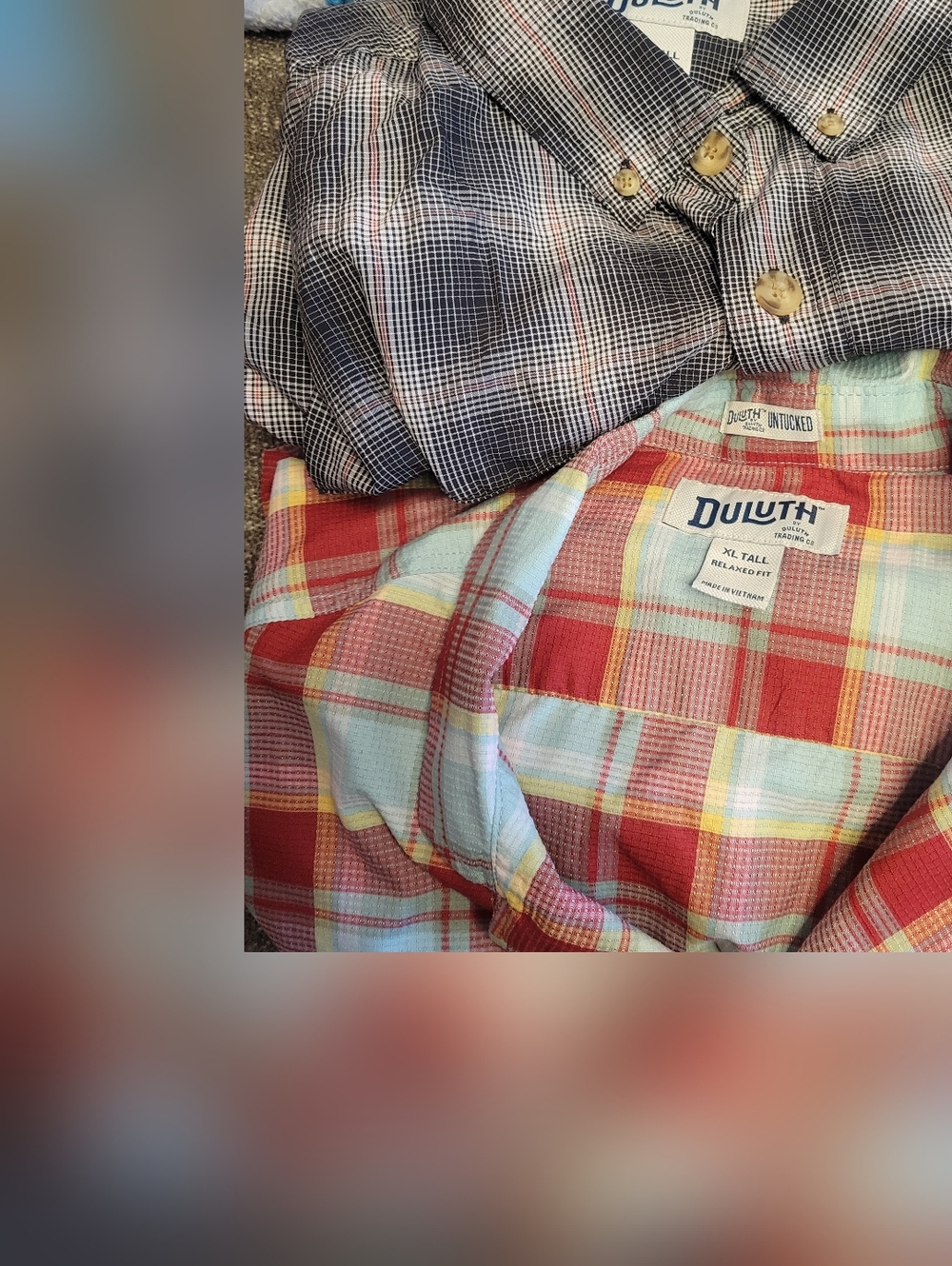 Lot Of 2 Duluth Untucked Men’s Plaid Shirts, Red Polyester, Black Nylon Size XLT